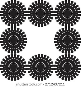 Stylized black radial pattern forming a square frame on a white background design element