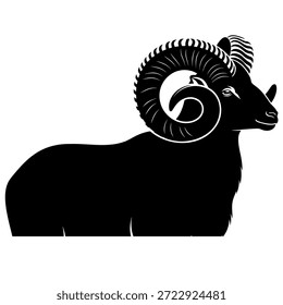 Stilisierte schwarze Ram Silhouette mit großen gekrümmten Hörnern