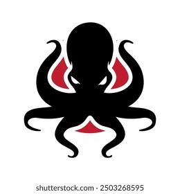 Stylized black and red octopus logo with tentacles outstretched on white background.