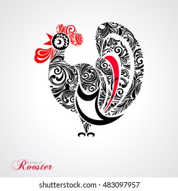 The stylized black rooster on a white background. Vector illustration for your design.