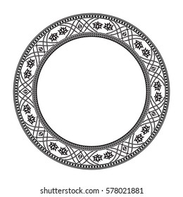 Stylized black round frame with the image of a lotus on a white background. Vector illustration
