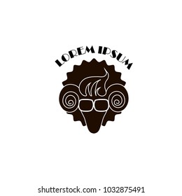Stylized black sheep logo, Lorem ipsum monochrome stock vector illustration