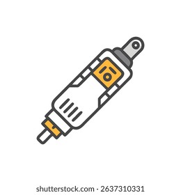 Stylized black shock absorber illustration against a solid black backdrop