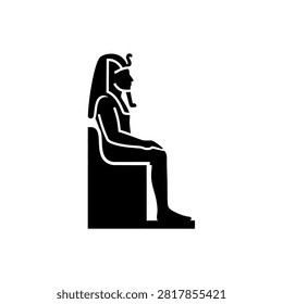 Stylized black silhouette of an ancient Egyptian pharaoh seated on a throne, representing royalty and history.