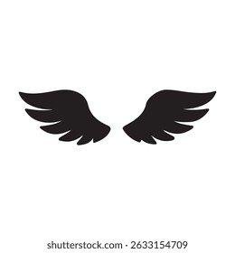 Silhueta preta estilizada de asas de anjo, dando uma estética simbólica e minimalista representando liberdade, espiritualidade e beleza.