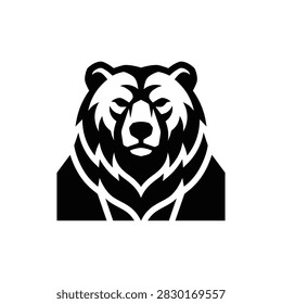 Stylized black silhouette of a bear facing forward with detailed fur texture