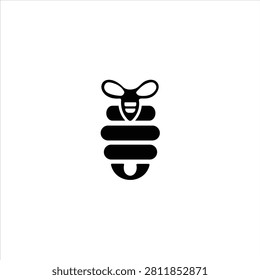 Stylized black silhouette of a bee with layered body segments and wings on a white background insect