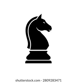 A stylized black silhouette of a chess knight piece, isolated on a white background.
