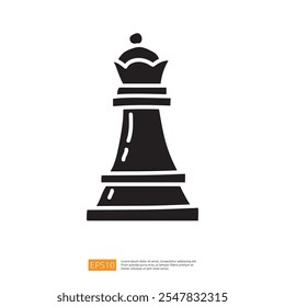 A stylized black silhouette of a chess queen piece, representing strategy and competition in the game of chess.