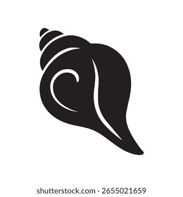 Stylized black silhouette of conch shell with swirl detail