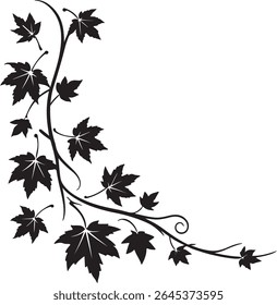 Stylized black silhouette of a decorative single vine with natural curves, suited for minimalist designs, floral accents, tattoo mockups, or organic composition uses