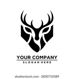 Stylized black silhouette deer head logo design for company branding purposes