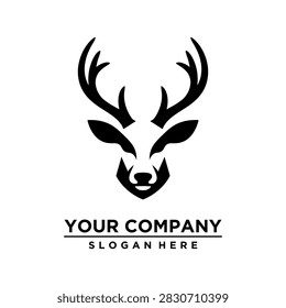 Stylized black silhouette of deer head used for company logo design
