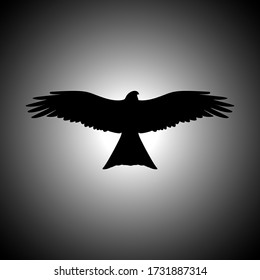 Stylized black silhouette of an eagle with a grey background. Vector illustration