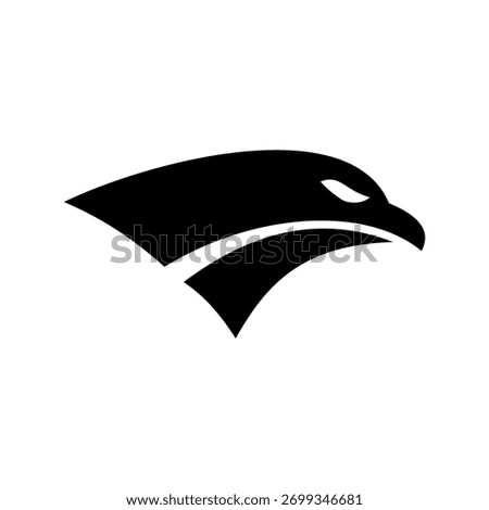 Stylized black silhouette of an eagle's head in profile, minimalist design against a white background.
