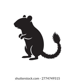 Stylized black silhouette of a fluffy-tailed squirrel standing upright on hind legs isolated on a clean white background vector art