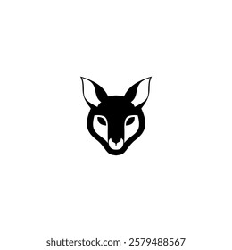 A stylized, black silhouette of a fox head, centered on a clean white background