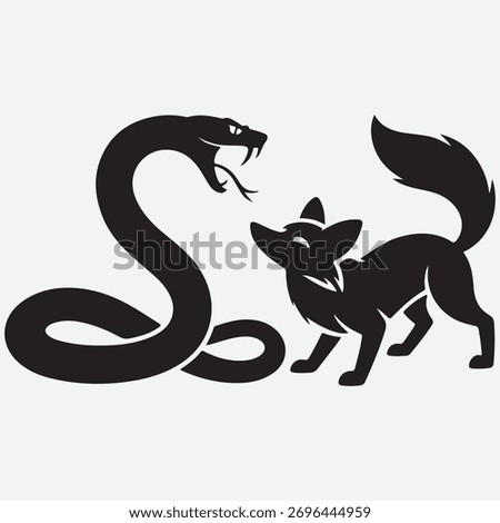 Stylized Black Silhouette of a Fox and Snake Facing Off