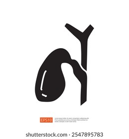 A stylized black silhouette of a human liver alongside a bile duct, illustrating anatomical features for educational or medical purposes.