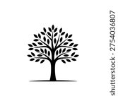 Stylized black silhouette of a leafy tree on a white background