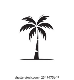 A stylized black silhouette of a palm tree on a plain background.