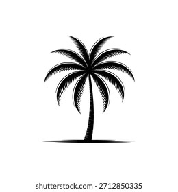 Silhueta preta estilizada de uma palmeira contra um fundo branco Arte tropical simples