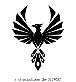 Stylized black silhouette of a phoenix with outstretched wings, centered on a white background.