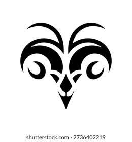 A stylized black silhouette of a ram's head with curved horns on a pure white background, featuring smooth lines and a minimalist design