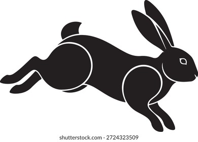 Stylized Black Silhouette of a Running Hare or Rabbit