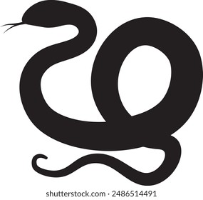 Stylized black silhouette of the snake. Isolated symbol or icon of snake. Abstract vector illustration of serpent silhouette.