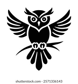 Stylized Black Silhouette of a Soaring Owl