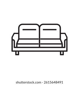 A stylized black silhouette of a two-cushion sofa with armrests and short legs.
