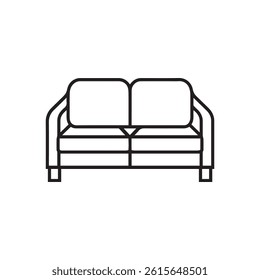 A stylized black silhouette of a two-cushion sofa with armrests and short legs.