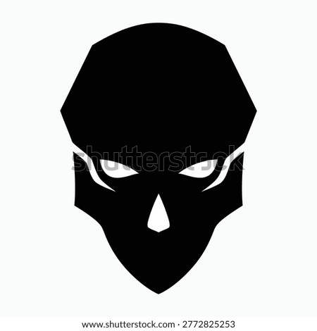 A stylized black skull silhouette with angular features and sharp lines isolated on white background silhouette