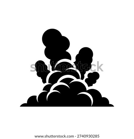 Stylized black smoke cloud rising from an explosion or burst, isolated on a white background, representing impact or destruction.