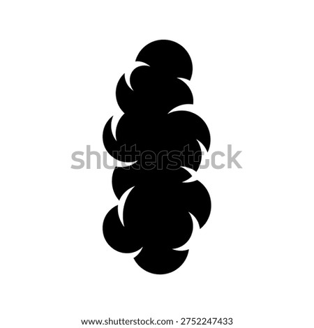 Stylized black smoke cloud or steam plume rising vertically, isolated on a clean white background, ideal for graphic design elements.