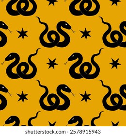 Stylized Black Snakes on an Elegant Golden Background with Intricate Design Elements