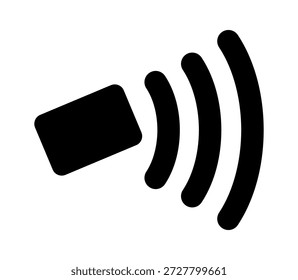 Ondas de sonido negro estilizado que emanan de un icono de altavoz, que transmiten transmisión y comunicación de audio.