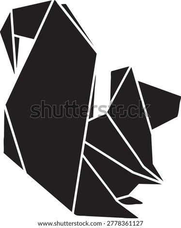 Stylized black squirrel illustration rendered with sharp geometric angles and polygonal facets, creating a modern, abstract animal design. Ideal for various creative projects.