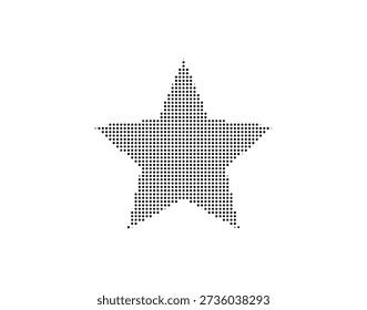 Icono de estrella negra estilizada compuesta de puntos Pequeños sobre un fondo blanco puro, creando un contraste visualmente atractivo
