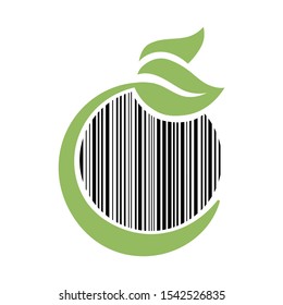  stylized black striped abstract fruit and green leaf , vector