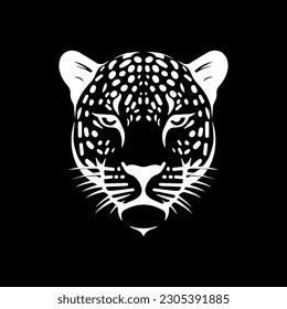 A stylized black tattoo-inspired design of a leopard head on a dark backdrop