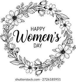 Gráfico de texto estilizado negro sobre fondo blanco que dice 'FELIZ DÍA DE LA MUJER' en una fuente decorativa.