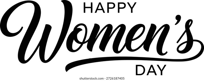 Gráfico de texto estilizado negro sobre fondo blanco que dice 'FELIZ DÍA DE LA MUJER' en una fuente decorativa.
