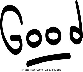 Stylized black text spelling "Good" with bold lettering and curved elements, accompanied by a curved line below resembling a smile.