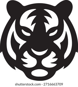 Stylized black tiger head vector illustration showcases a strong and fierce animal face design perfect for modern logos graphic elements and powerful branding needs.