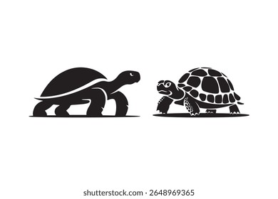Stylized black tortoises facing each other on white background
