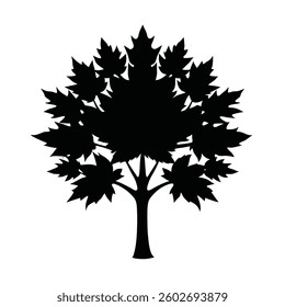Stylized black tree silhouette with intricate maple leaves, showcasing natural beauty and elegance.
