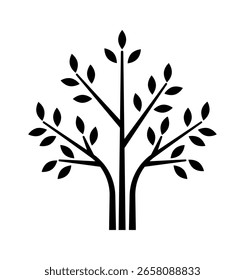 Stylized black tree silhouette with multiple branches and leaves, symbolizing nature and growth.
