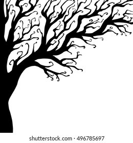 Stylized black tree without leaves. Halloween illustration